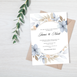 Grey & Beige Flower Wedding Invite