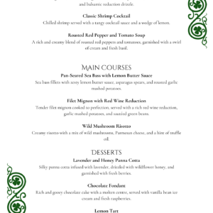 Wedding Menu Shamrock