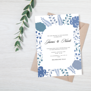 Blue Tropical Flower Wedding Invite